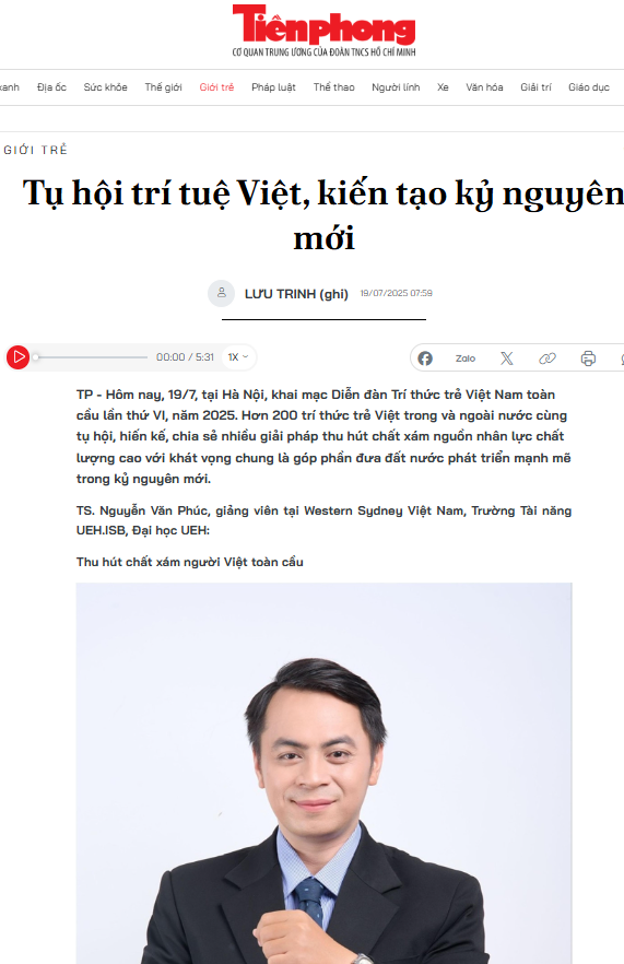 Featured in Tiền Phong on the Global Young Vietnamese Intellectuals Forum